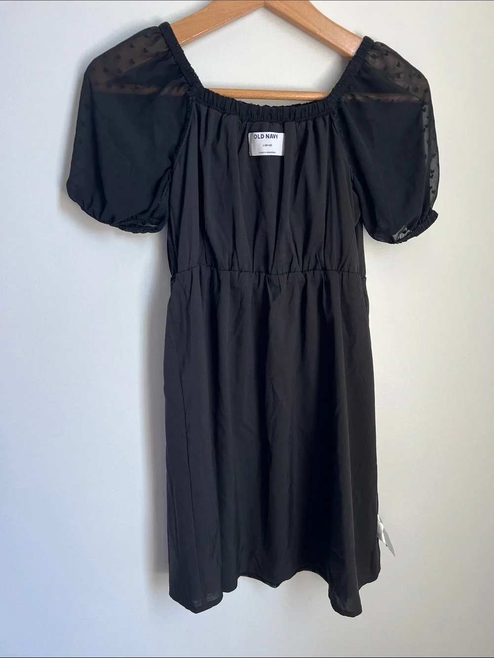 Old Navy | Kids Black Sheer Puff-Sleeve Smocked Bodice Dress #812107-00 Sz Large